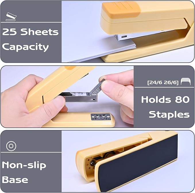 M&G Cute Swing-Arm Swivel Stapler with 1000 Staples, 360 Degree Rotate Desk Stapler, 25 Sheets Capacity, Jam Free, Desktop Stapler for Book and Booklet Binding (Yellow)
