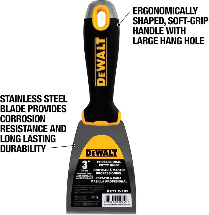 DEWALT 3" Putty Knife | Stainless Steel w/Soft Grip Handle | DXTT-2-139