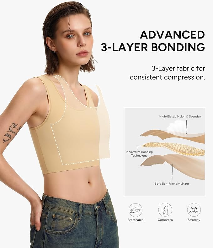 Nebility Chest Binder Transgender Ftm Binder Bra Compression Vest Tank Tops | Compression tank top has a double-layer panel for even compression. Metal-free pullover suits daily wear, theater, or cosplay