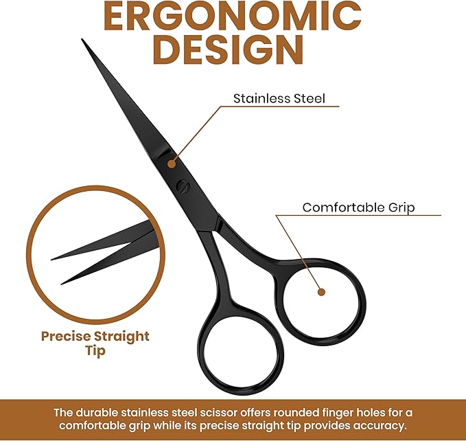 Utopia Care Eyebrow Scissors, Professional Stainless Steel Small Shears for Men and Women, Nose Hair Scissors for Grooming Mustache, Beard, Eyelashes, Ear Hair Trimming, Black