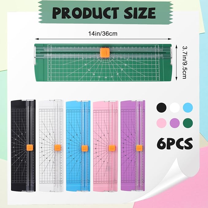 6 Pcs Paper Cutter A4 Size (12 Inch) Bulk Includes 25 Blades Sliding Paper Trimmer with Side Ruler for Scrapbooking Craft Coupon Label Cardstock Photos for Office Administrative Classroom