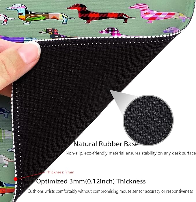 Abstract Seamless Floral Dachshund Dog Design Mouse Pad, Durable Desk Mat | Cute Cartoon Pet Mousepad Stitched, Anti-Slip Base Smooth Surface, 9.5 x 7.9 Inches