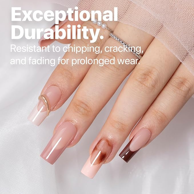 SXC Cosmetics French Tip Press On Nails 150 Pieces in 15 Sizes Ultra Fit with Pre-applied Tip Primer and Base Coat, No Need to File Fake Nails for Nail Art DIY X-Pro Tips (ST117-M Square)