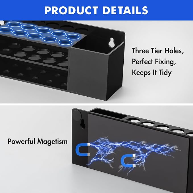 Wall Mounted Magnetic Dry Erase Marker Holder for White Board | Acylic Strong Magnet Pen Holder for Fridge&Refrigerator, Pencil Holder for Classroom, Office, Locker Organizer-Black