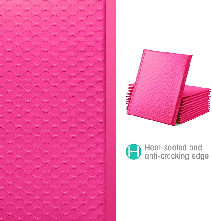 GSSUSA Pink Poly Bubble Mailers 8.5x12 Self-Seal Packaging Bags, Small Business Supplies, Padded Envelopes, Shipping mailer, Mailing Bags, Packaging for Small Business, Pink Bubble Mailer, 25 Pack