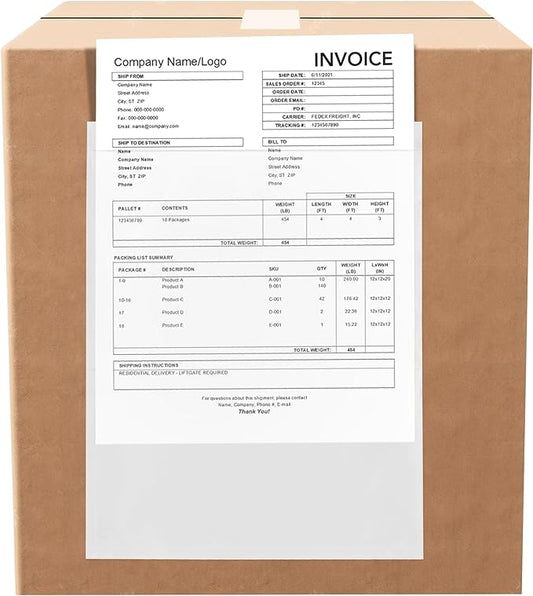 1000 Count 10" x 12" Shipping Label Envelopes, Clear Packing List Pouches with Self-Adhesive Back, Top Loading for Shipping Labels Sleeves, for Packing Slips, Labels Invoices & Paperwork. GPI