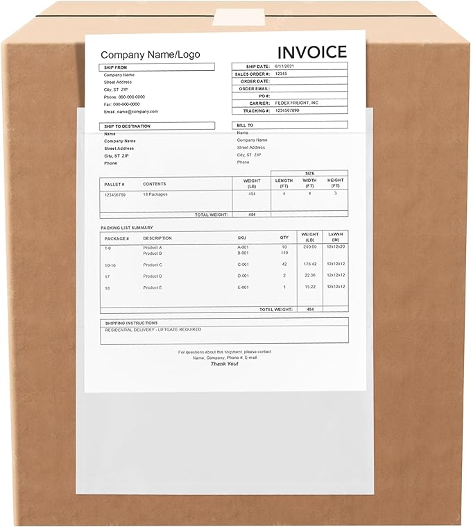 100 Count 10" x 12" Shipping Label Envelopes, Clear Packing List Pouches with Self-Adhesive Back, Top Loading for Shipping Labels Sleeves, for Packing Slips, Labels Invoices & Paperwork. GPI