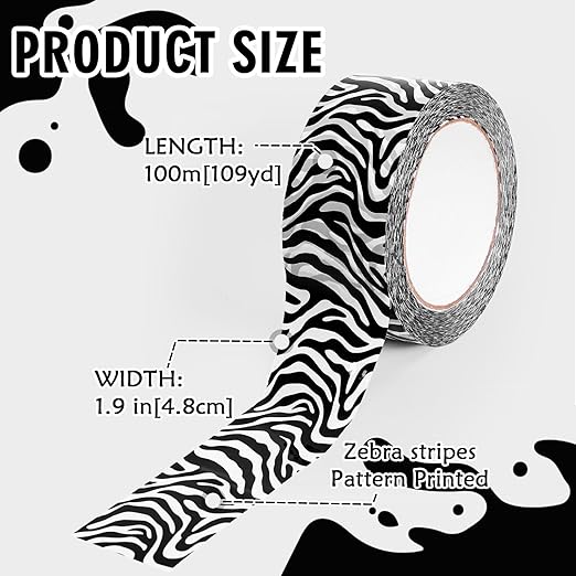 Whaline 109 Yard Zebra Packing Tape Gift Wrapping Tape Black White Zig-Zag Zebra Pattern Tapes for Small Business DIY Crafts Box Carton Decor