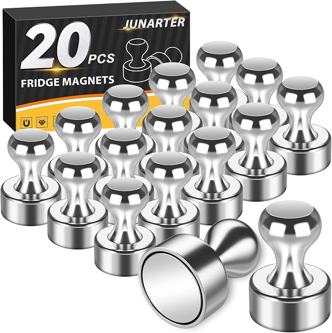 20 Pack Magnetic Push Pins, Silver Strong Fridge Magnets | Whiteboard Magnets, Refrigerator Magnets, Dry Erase Board Magnets for Fridge, Whiteboard, Office, Classroom, Kitchen, Map