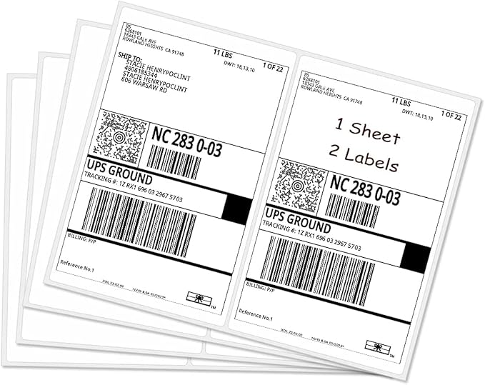 RBHK Half Sheet Self Adhesive Shipping Labels for Laser & Inkjet Printers, 200 Count, Rounded Corner