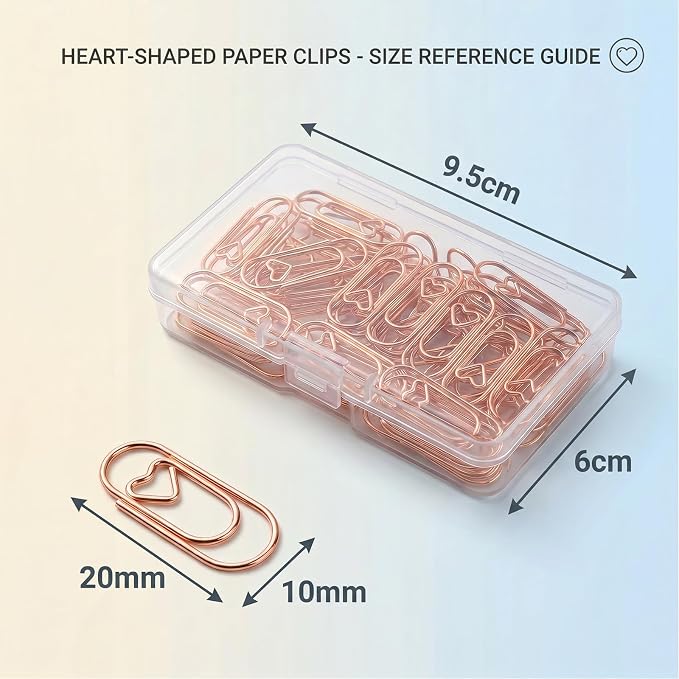 200 Pcs Cute Rose Gold Heart Shaped Paper Clips, Mini Stainless Steel Decorative Paperclips for Office School Home Desk Organizers, Wedding Invitation Accessories (Rose Gold)