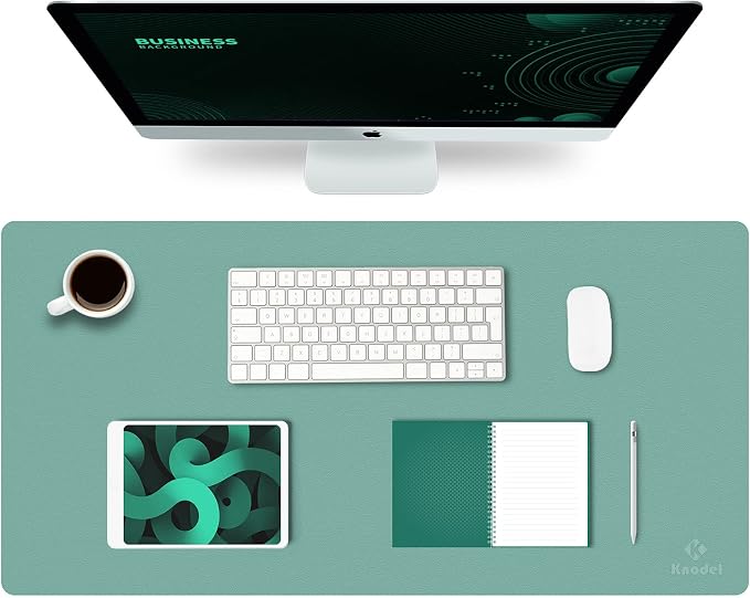K KNODEL Large Office Desk Mat, Leather Mouse Pad (31.5"x15.7", Green) | Desk Pad, Keyboard Pad, Computer and Laptop Mat, Desktop Protector and Cover, Writing Pad and Blotter for Home Office