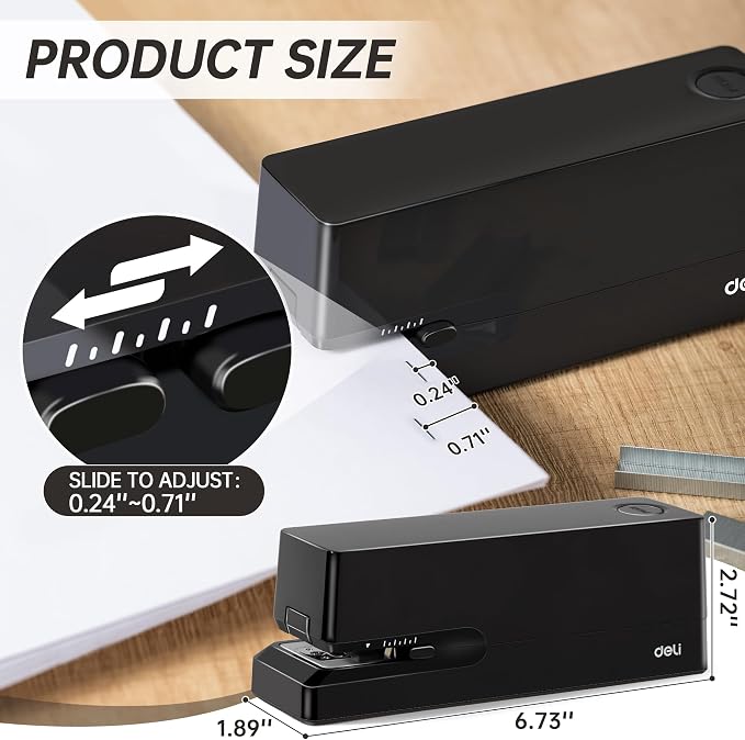 Deli Electric Stapler, Automatic Staplers for Desk, 25-Sheet Capacity | with 2000 Staples & Staple Remover, No-Jam, AC or Battery Powered Staplers for Office Home School, Black