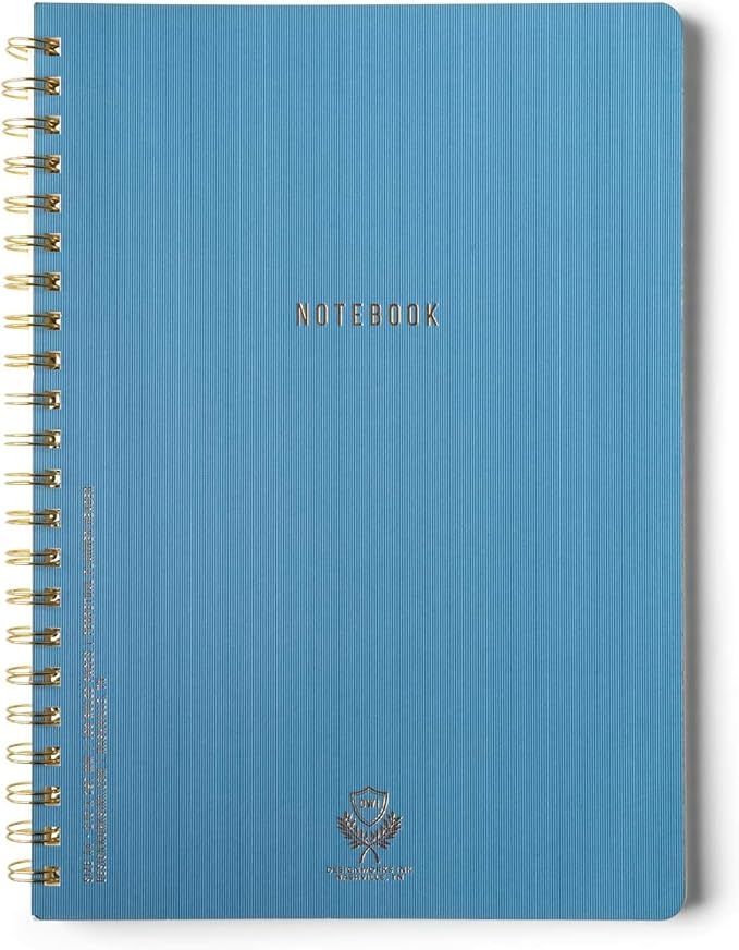 DesignWorks Ink Textured Twin Wire Notebook, Classic Blue, 8.25 x 11.625 in | Daily Planner & Soft Cover Writing Journal, 160 Lined Perforated Pages, Large Spiral Notebook for Work & Journaling