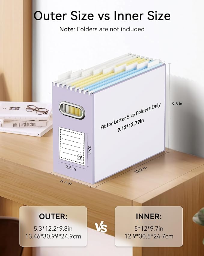 Portable Collapsible Cardboard File Box with Handle for Letter-Size | 8-Pack. Stainless Steel Handle. Label Stickers Included. Fits Letter Folders (Not Included). Home, Office, School, Dorm, Tax.