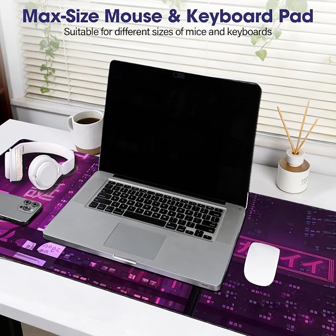 Professional Extended Gaming Mouse Pad - 31.5" x 15.7" Large Desk Mat with Stitched Edges, Waterproof Coating Non-Slip Rubber Base for Gamers Esports Pros Office Home, Cybercat