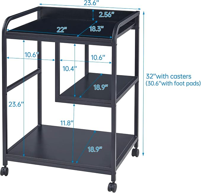 Fannova Printer Stand with Storage Shelf for PC Computer Tower CPU Shredder | Table for 22"x18" Large Printer, Rolling Printer Cart with Wheels for Home Office Organization, Black Color