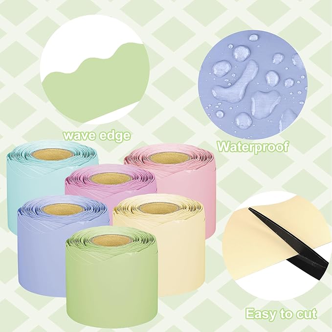 240Ft Pastel Bulletin Board Borders Colorful Classroom Border Trim Pastel Scalloped Borders Rolled Candy Bulletin Board Decorations for Classroom School Home Office Chalkboard Decor, 6 Rolls