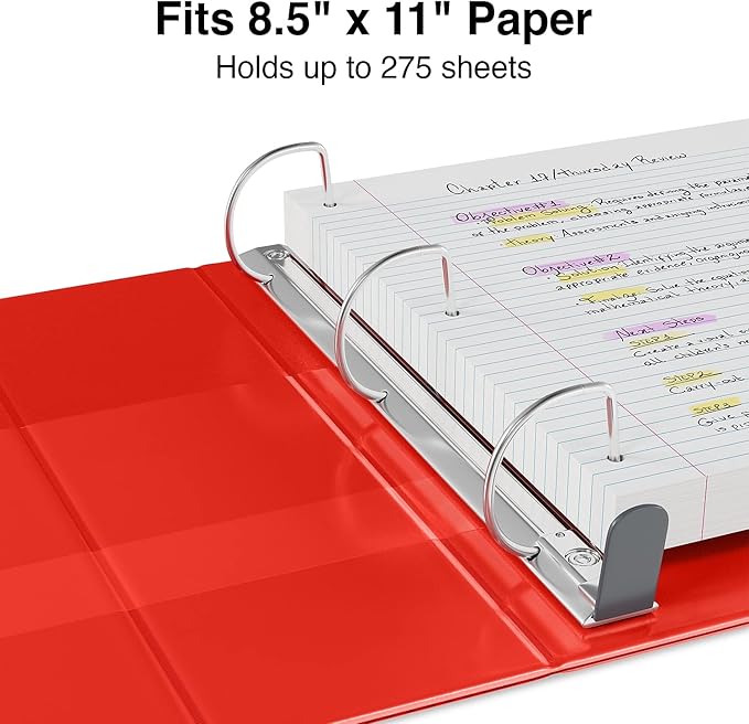 Staples Heavy-Duty 1-Inch D-Ring View Binder, Reinforced Spine, Holds Up to 275 Sheets, Red, for Office & School