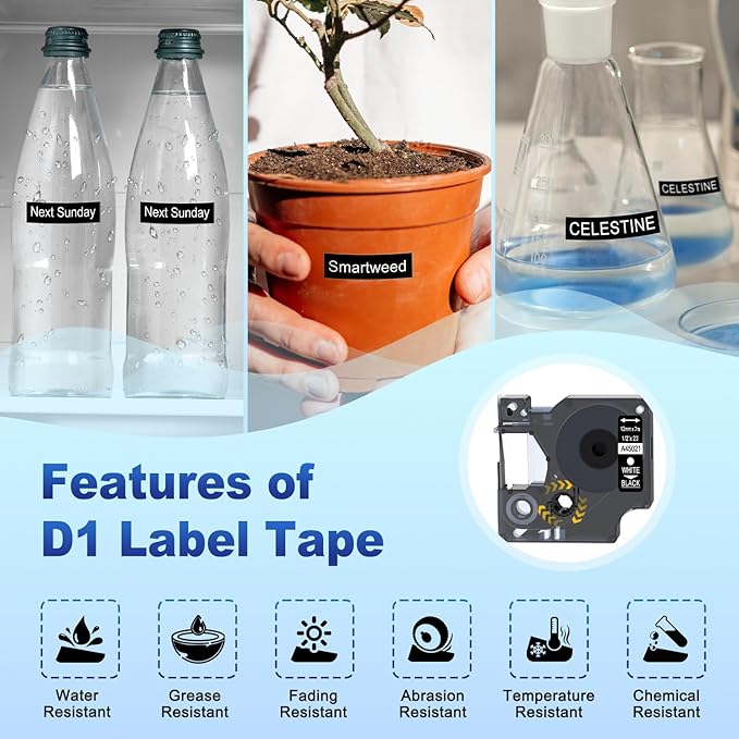 COLORWING Compatible with Dymo D1 Label Tape White on Black 45021 a45021 Black Label Maker Refills d1, 1/2 Inch x 23 Ft, S0720610 for Dymo LabelManager 160 210D 280 360, 6-Pack