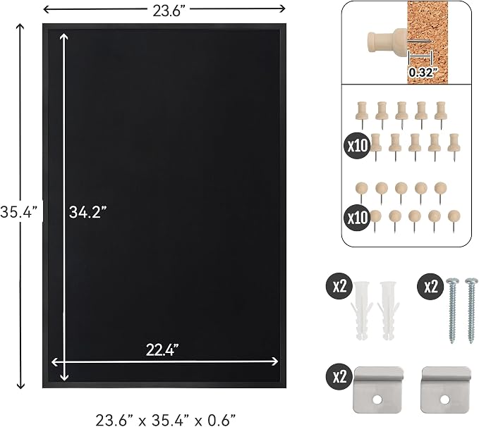 SELEAD Double-Sided Linen and Cork Bulletin Board (36"x24", Black) | 2-in-1 Fabric Linen & Cork Pinboard, White Wood Frame Wall Decor Photo Display Vision Board for Home Family, Office, Business