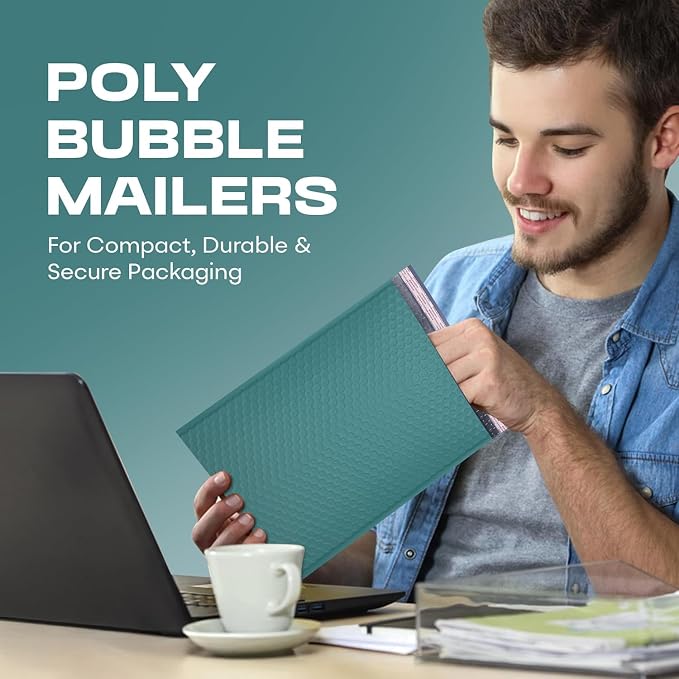 Green Bubble Mailers 12x15, Self Seal Poly Padded Envelopes, 100 Pack Bulk | Holds Clothing & Bulk Items, No Tape Needed, Cushioned Protection, Water-Resistant Poly, For Small Business Shipping