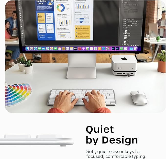 Satechi Slim EX1 Wireless Keyboard, Compact Keyboard for Mac, Windows, Android, Multi-Device 4-in-1 Connectivity (3X Bluetooth + 2.4GHz), Instant OS Remap, USB-C Rechargeable Battery, Silver