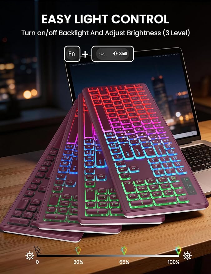 Wireless Keyboard and Mouse Combo, RGB Backlit, Rechargeable & Light Up Letters, Full-Size, Soft Typing, Sleep Mode, 2.4GHz Quiet Keyboard Set for Mac, Windows, Laptop, PC, Trueque KM42Pro | Light Up Letters, Full-Size, Soft Typing, Sleep Mode, 2.4GHz ...