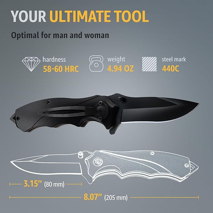 Pocket Knife for Men - Best Knife with Glass Breaker and Pocket Clip - Cool Folding Knives for Tactical, EDC, Camping - Multifunction Bike Tools - Birthday Gifts for Husband, Boyfriend, Dad 6495 B