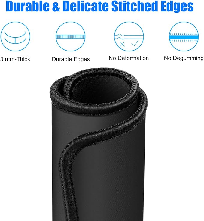 JIKIOU Mouse Pad with Non-Slip Rubber Base, Premium-Textured & Washable Computer Mousepad with Stitched Edges, Mouse Pads for Computers, Laptop, Gaming, Office & Home, 10.2 x 8.3 in, Black