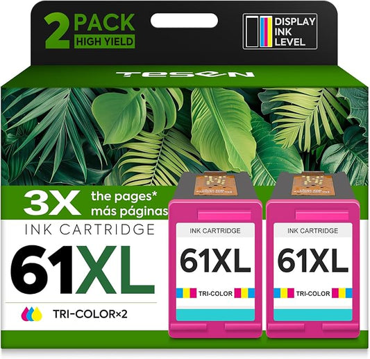 61XL ink 61 Color Replacement for HP 61 Color Ink Cartridge HP61 HP61XL | Compatible for HP Envy 5530 4500 4502 5535 Deskjet 2540 2541 3050 3510 1510 OfficeJet 4630 4632 Printer (Tir-Color 2-Pack)