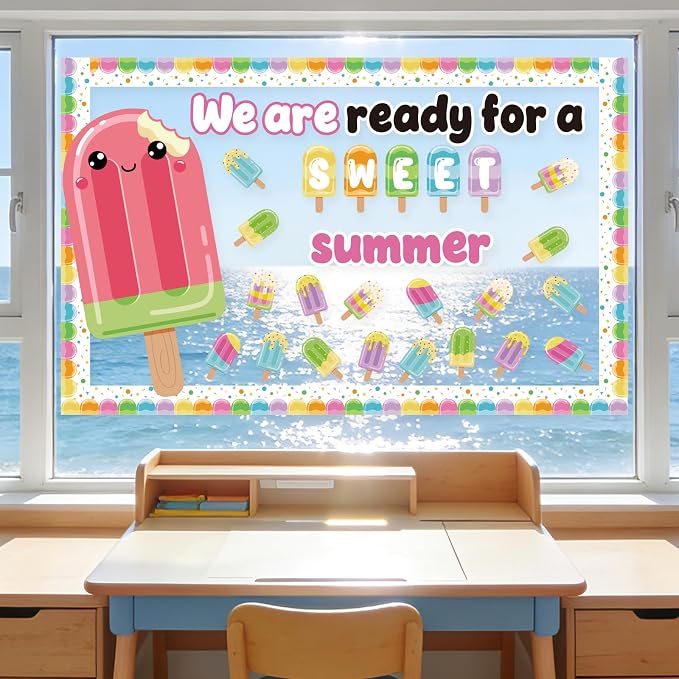 49Pcs Summer Bulletin Board Decorations Set, Popsicle Classroom Door Decoration, We are Ready for A Sweet Summer Ice Pop Paper Cutouts for Back to School Office Chalkboard Home Wall Decor