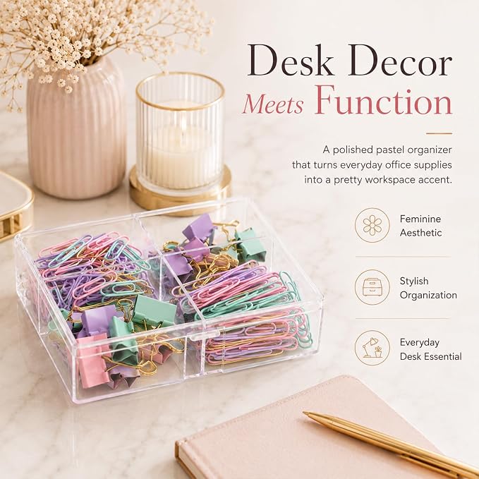 Paper Clips and Binder Clips Set, Pastel Color, Assorted Size Clip | 165-Piece Decorative Paper Clip Set, Cute Desk Accessories for School, Home, Office, Desk, Planners and Documents
