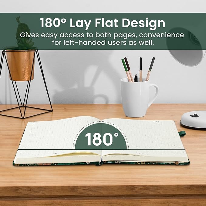 Taja Dotted Journal Notebook for Women & Men, Hardcover Leather Journal for Writing, A5 Dotted Journaling Notebook for Work & Sketching, Perfect for Office School Home Supplies, 160 Pages, Dark Green