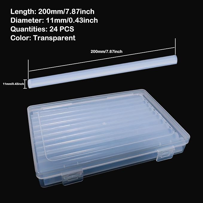Hot Glue Gun Sticks: Clear Full Size 0.43" X 7.9" For DIY Lovers - 24 Pack High Adhesion For Home Craft, Birthday Christmas Greeting Card, Fabric & Jewelry Making with Storage Box