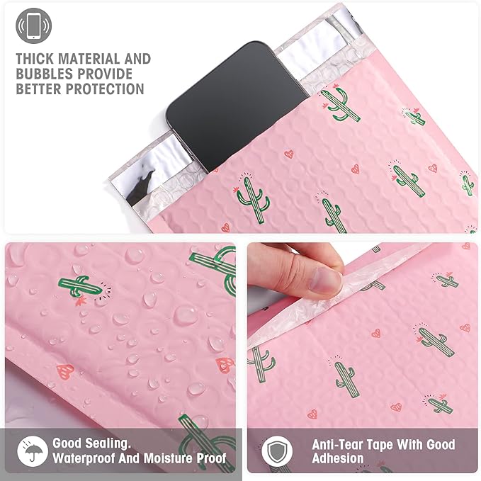 METRONIC Cute Bubble Mailers 6x10 Inch 100Pack Waterpoof Padded Envelopes Pink Bubble Mailers, Mailing Envelopes Bubble Padded for Packaging, Shipping, Mailing, Bubble Mailer Usable Size 6x9