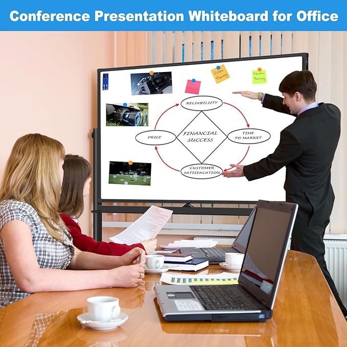 Magnetic Mobile White Board, Double-Sided 40"x28" Dry Erase Board with Stand, Portable Rolling Whiteboard on Wheels with 2 Eraser, 6 Markers, 20 Magnets