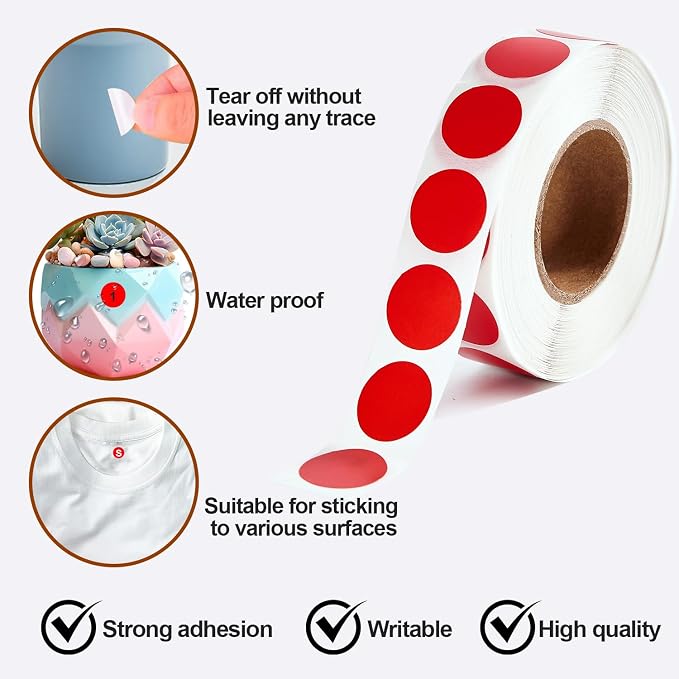 1000 Pcs Round Stickers 1/2 Inch Color Circle Dot Stickers Small Code Labels for Office Shop Yard Sale Home Classroom Marking (Red, 1000 Pcs)