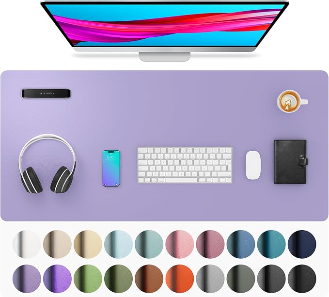 Aothia Faux Leather Desk Mat (Light Purple, 36" x 17")