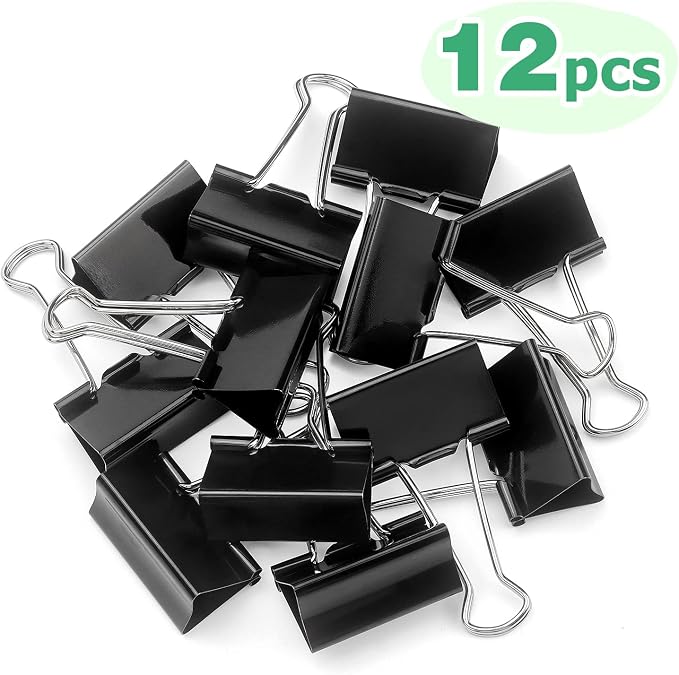 ZZTX 12 Pack Large Binder Clips 1.6 Inches Black | Paper Clamps Clips, Durable steel, Rust-resistant, Strong spring