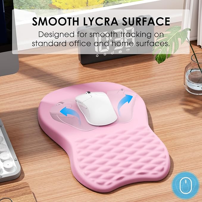 MROCO Ergonomic Mouse Pad with Wrist Support, 11.8 x 7.8 in, Pale Pink | Memory Foam Wrist Rest Mouse Pad, Non-Slip Base, Smooth Lycra Surface for Office & Home, Comfortable Wrist Support