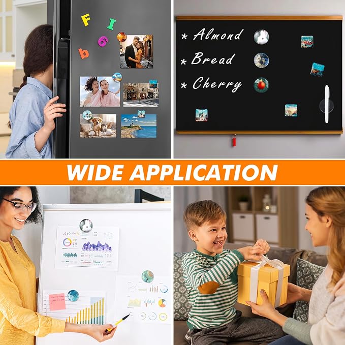 Aertiavty 200 Pcs Fridge Magnets Making Kit, 1.2 Inch Glass Magnets for Refrigerator, Locker, Whiteboard, Office, Kitchen, Decorative Magnet (100 Round Magnet+100 Glass+Clear Adhesive Dots)