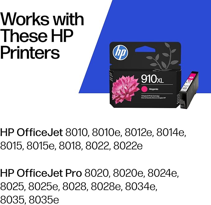 HP 910XL Magenta High-Yield Ink Cartridge | Works with OfficeJet 8010,8020 Series,OfficeJet Pro 8020,8030 Series | Eligible for Instant Ink-| 3YL64AN,(Pack of 2)