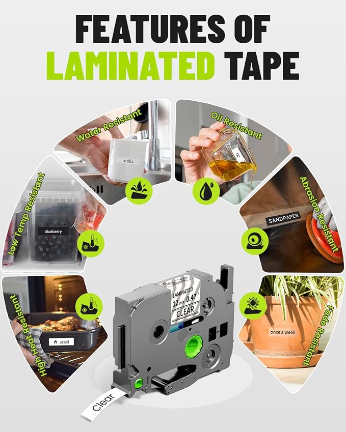 Replacement for Brother P Touch Label Tape 12mm TZe-131 TZe-231 TZe-335 | 0.47" Laminated Colored Label Maker Tape Refills, Compatible with PT-D210 D220 H110 D400 D410, Clear/White/Black, 3-Pack