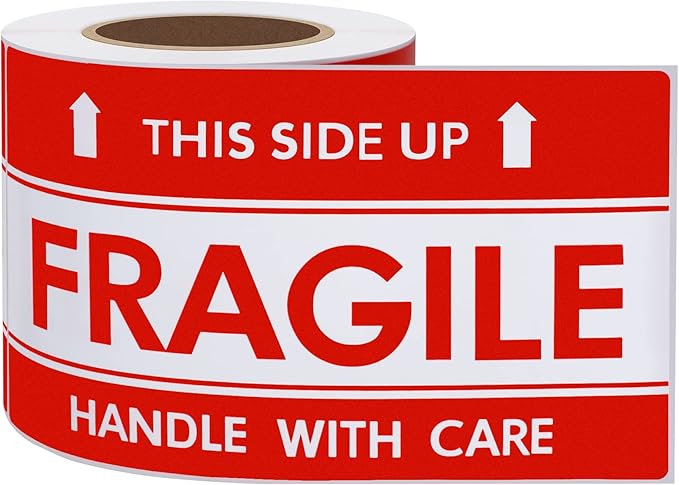 Hybsk This Side Up Fragile Stickers 3x5 inch Handle with Care Shipping and Packing Warning Adhesive Label 100 Per Roll (3x5 inch)