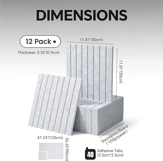 Large Felt Bulletin Board Cork Board Alternative with Safe Removable Adhesive Tabs, Wall Bulletin Board for Home Office Classroom Pin Board (Slivery Gray, Fine-Stripe 12-Pack)