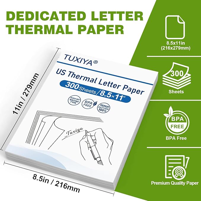300 Sheets Thermal Printer Paper 8.5 x 11 Inch,BPA free Advanced Thermal Printing, US Letter Size Thermal Paper Compatible Most Portable Printers