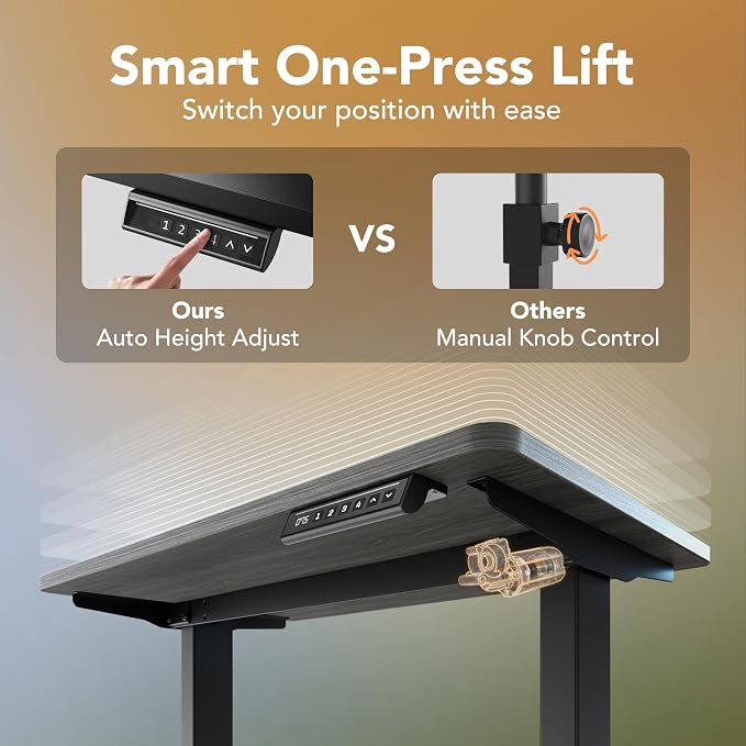 HUANUO 48x24 Inch Electric Standing Desk, Height Adjustable, Grey | 176 Lbs Capacity, Smooth Home Office Desk, 4 Memory Presets & Headphone Hooks, 28.3–46.5 Inch Height Range, Easy to assemble