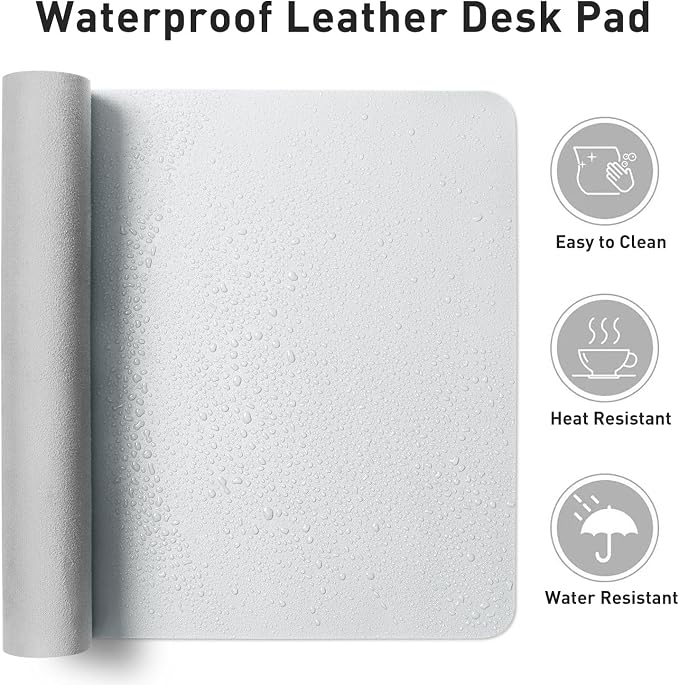 Aothia Leather Desk Pad Protector, Office Mat, Large Mouse Pad, Non-Slip PU Leather Blotter, Laptop Desk Pad, Waterproof Writing Pad for Office and Home (Barely Grey, 31.5" x 15.7")