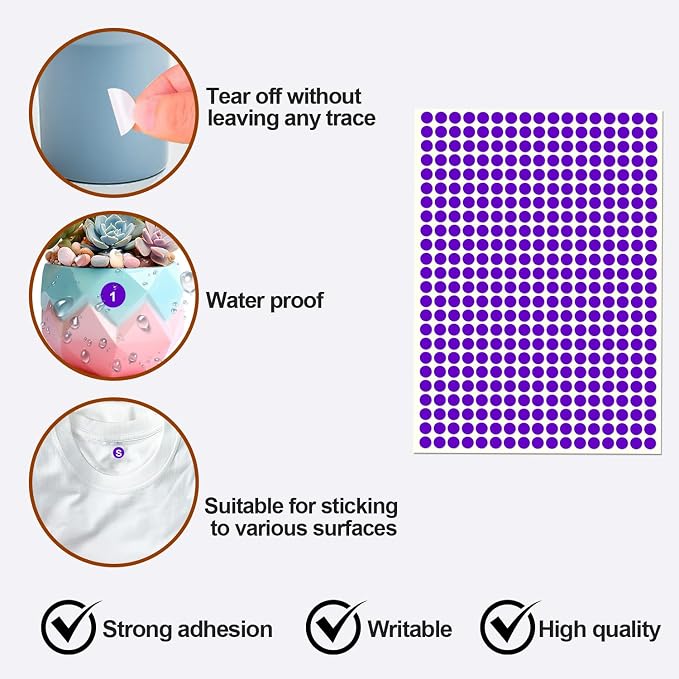 3/8" Small Colored Dot Stickers 2880 PCS Round Circle Stickers Tiny Purple Coding Labels Mini Sticker for Office,Classroom (Purple, 3/8" (10 mm))